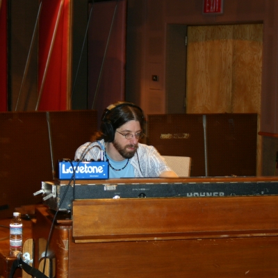 Matt Cunitz on a keyboard at the Wide Hive Studio.